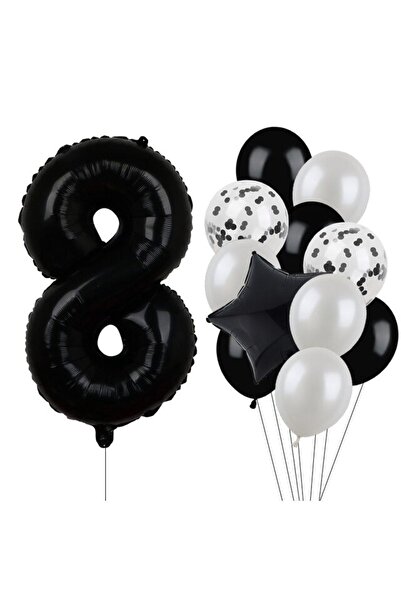 RÖNESANS PARTİ Siyah Rakam Folyo Ve Latex Balon Seti Yaş 8