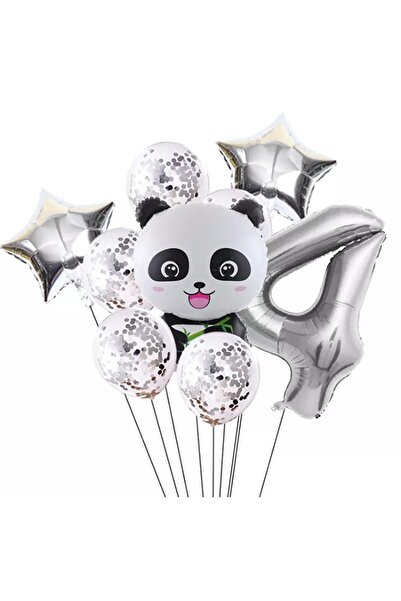 RÖNESANS PARTİ مجموعة حفلات أعياد الميلاد باللون الفضي بتصميم الباندا لعمر 4 ...