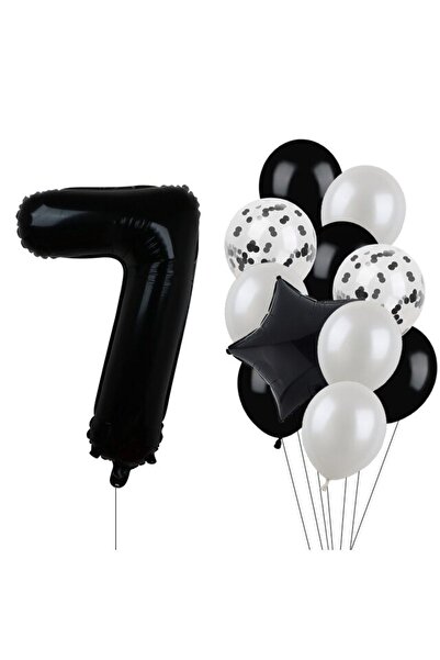 RÖNESANS PARTİ مجموعة بالونات من الفويل واللاتكس ذات الأرقام السوداء لعمر 7 س...