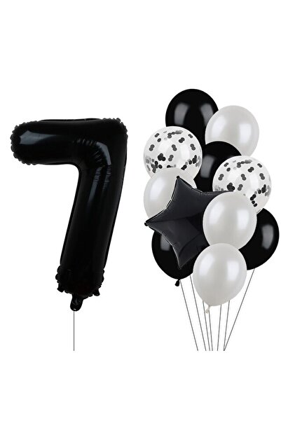BEST PARTİ DOĞUM GÜNÜ PARTİ SÜSLERİ Siyah Rakam Folyo Ve Latex Balon Seti Yaş 7