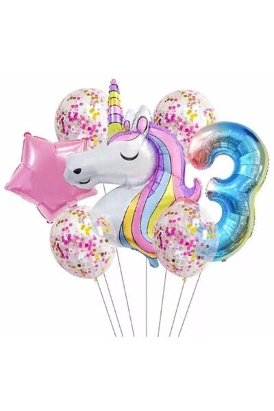 RÖNESANS PARTİ Unicorn Balon Folyo Set Konsept Doğum Günü Set Yaş 3