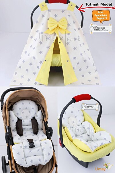 Umaybebek 4 Parça - Puset Örtüsü, Bel Destekli Bebek Arabası Minderi, Puset M...