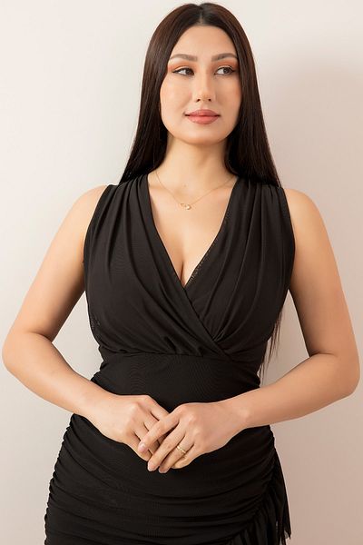 PULLIMM Zero Sleeve Skirt Detailed Double Breasted Collar Dress 13393
