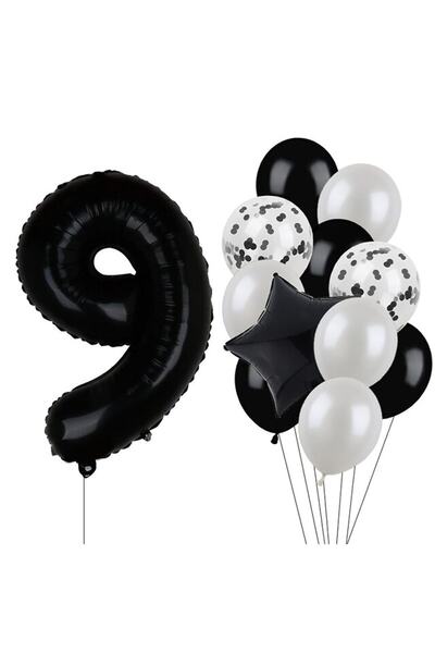 RÖNESANS PARTİ Black Number Foil And Latex Balloon Set Age 9