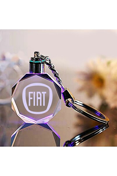 MERTKRİSTAL Fiat Logolu 2d Patlatma Kristal Led Işıklı Anahtarlık, Araba Anah...