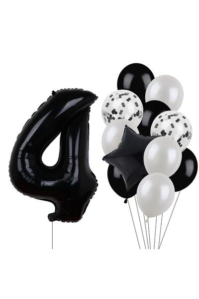 Generic Brand Star Black Number Foil and Latex Balloon Set Age 4