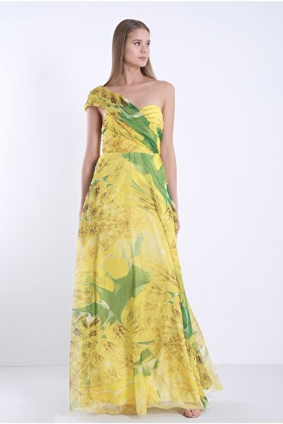 Melissa Kadın Sarı Desenli Şifon Elbise