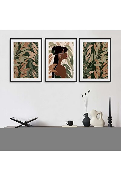 HOMEPACK Set de pictură decorativă abstractă din 3 piese cu cadru laminat neg...