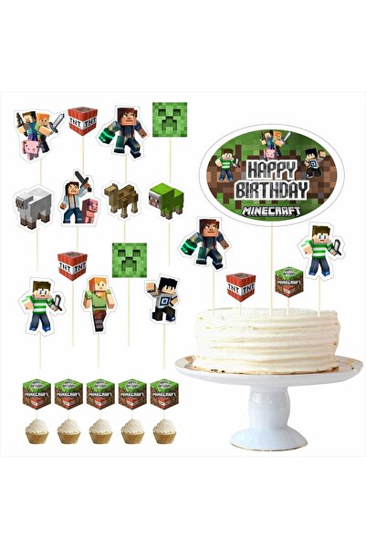 SİYAH PARTİ EVİ Minecraft Doğum Günü Masa Maketi Pasta Süsü Seti