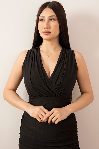 PULLIMM Zero Sleeve Skirt Detailed Double Breasted Collar Dress 13392
