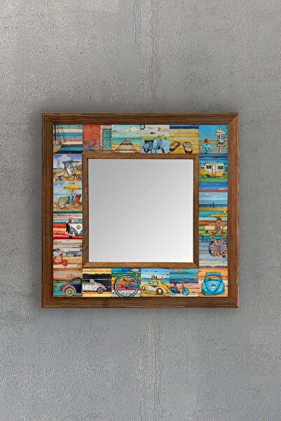 Oscar Stone Decor Oscar Stone Ahşap Çerçeveli Mozaik Doğaltaş Ayna 33 Cm X 33...