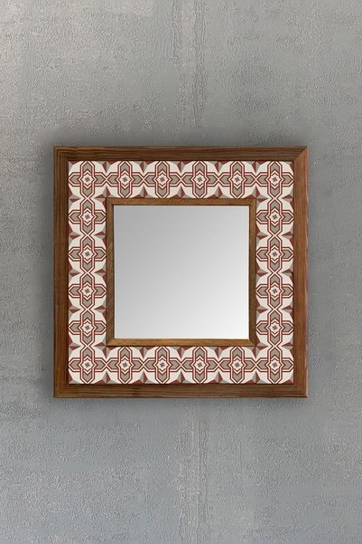 Oscar Stone Decor Oscar Stone Ahşap Çerçeveli Mozaik Doğaltaş Ayna 33 Cm X 33 Cm