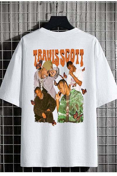 DEEPSENCE Unisex Λευκό μπλουζάκι Oversize Travısscott με στάμπα στην πλάτη