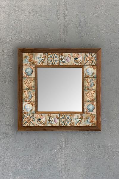 Oscar Stone Decor Oscar Stone Ahşap Çerçeveli Mozaik Doğaltaş Ayna 33 Cm X 33 Cm