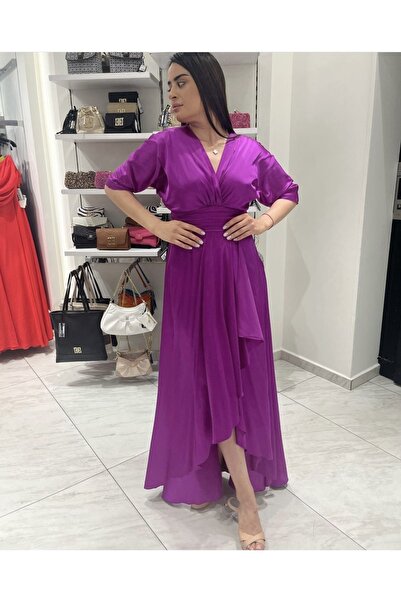 Melissa Kadın Violet Yırtmaç Detaylı Elbise