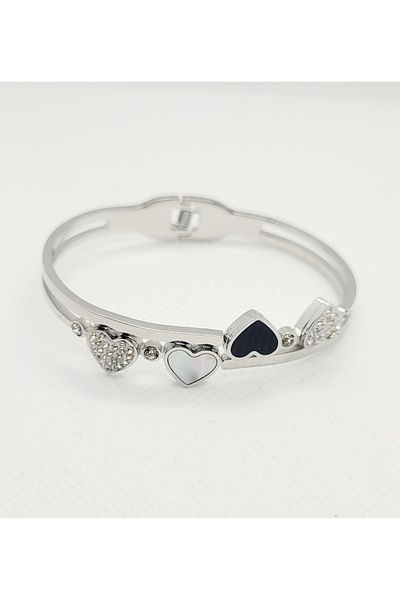 Ankı Steel with Heart . Model Silver Color Bracelet