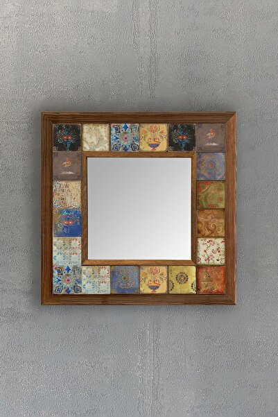 Oscar Stone Decor Oscar Stone Ahşap Çerçeveli Mozaik Doğaltaş Ayna 33 Cm X 33...