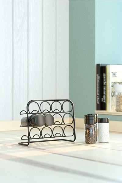 Tekno-tel Teknotel Metal 12-Piece Salt and Spice Rack Organizer Stand Matte Black Mg027