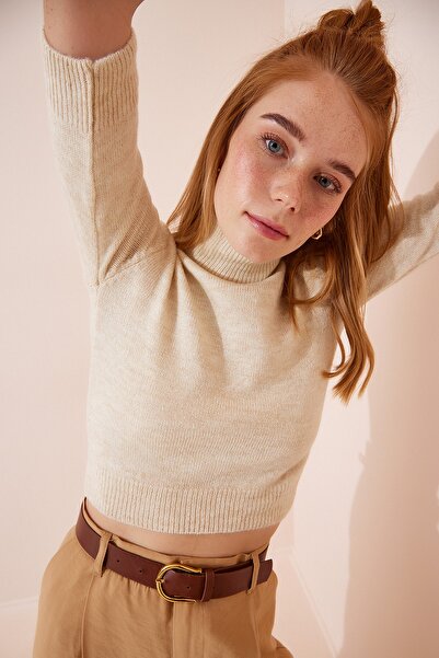 Happiness İstanbul Γυναικείο Πλεκτό πουλόβερ Crop με ζιβάγκο YY00119