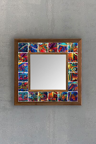 Oscar Stone Decor Masif Çerçeveli Mozaik Taş Ayna 33 cm X 33 cm