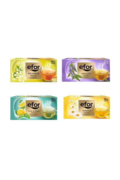 EFOR ÇAY Efor Linden - Mint Lemon and Chamomile - Sage 4-Piece Mixed Set