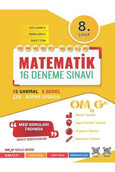 Nartest Yayınları 8. Sınıf Omage Gold Matematik 16 Deneme Sınavı (10 Sarmal +...
