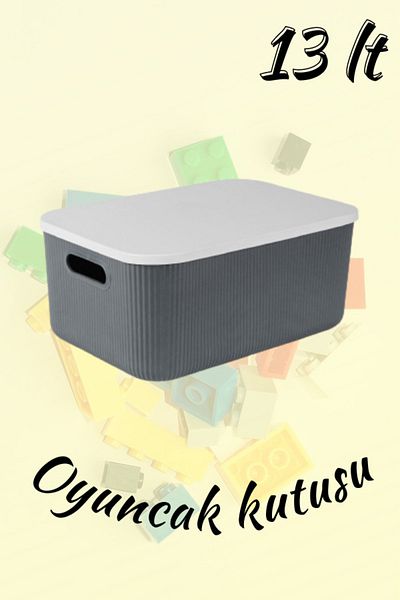 LİGROUND Scandinavian 13 Lt Gray Toy Storage Box with Lid - Organizer - Storage Box - Organizer