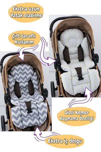 Umaybebek 4 Pieces - Stroller Cover, Stroller Cushion with Waist Support, Stroller Cushion, Stroller Sheet - With Holder