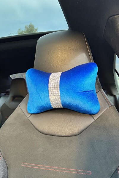 TASARIM ARABAM ATİKE ELİF AKIN Saks Blue Flat Velvet Silver Dik Şerit Pernă p...