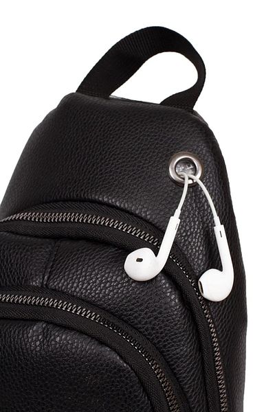 Elentra Black Leather Look Unisex Side Cross Back Chest Waist Bag with Headphone USB Mobile Phone Compartment