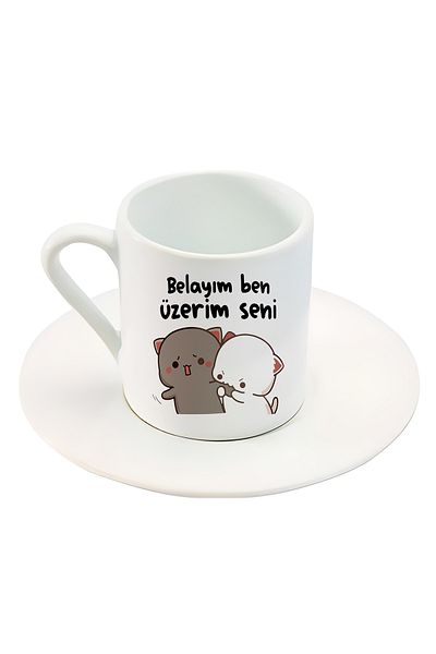 GünayStore Turkish Coffee Cup with Cute Character Printed I'm Trouble I'm Upset About You Written