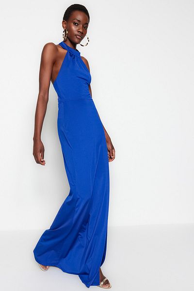 Trendyol Collection Pletené dlouhé večerní šaty saks TPRSS23AE00040