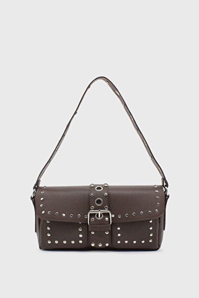 LUNABLU Geantă de umăr maro cu împânzire pentru femei