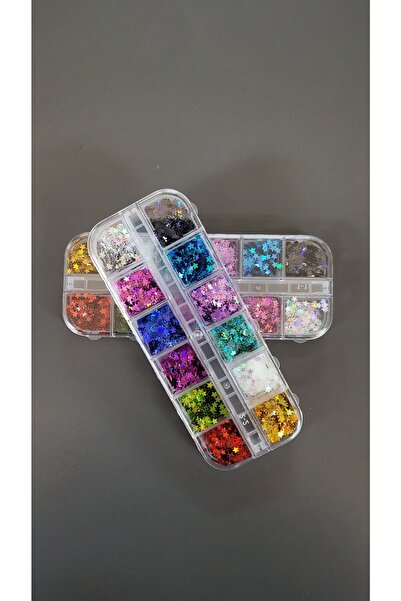 FREELADY Nail Art Tırnak Ve Makyaj 12'li Süsleme Dizayn Renkli Yıldız Pul Seti