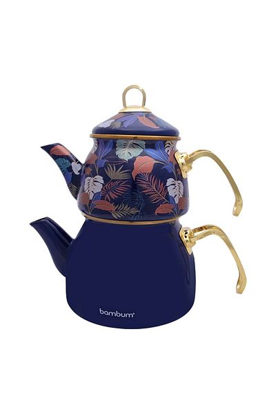 Taşev Bambum Summer - Teapot Set Navy Blue Patterned