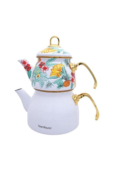 Taşev Bambum Summer - Teapot Set White Patterned