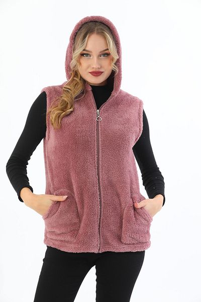 Kardelen Butik Ümraniye Winter Plush Short Vest Dusty Rose