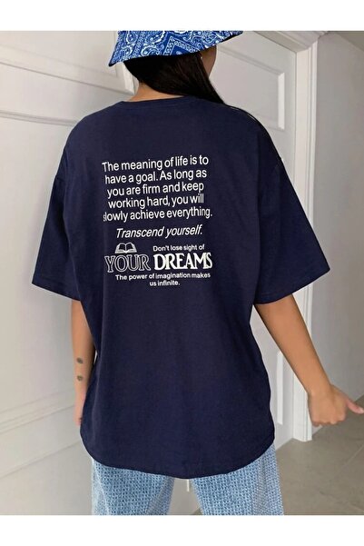 MOONBULL Prevelika tamnoplava majica sa živopisnim printom na leđima