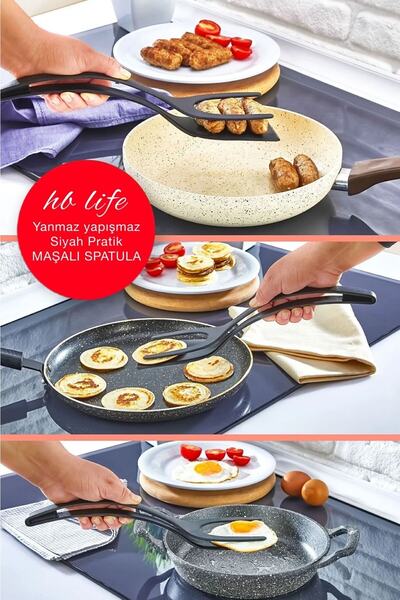 HB LİFE Pratik Yanmaz Yapışmaz Sert Plastik Maşalı Spatula | 220 Dereceye Kadar Dayanıklı - 1 Adet