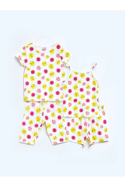 LC Waikiki Crew Neck Printed Baby Girl 2-Piece Pajama Set