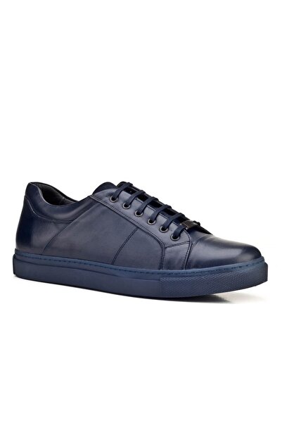 Cabani Genuine Leather Lace-Up Men's Navy Blue Casual Shoes