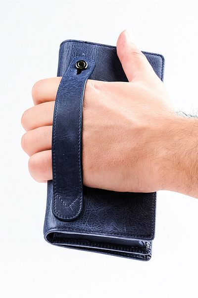 Louise Motto Portofel lung din piele Alba Blue - Portofel unisex cu compartiment pentru telefon