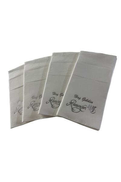 kidspartim Gümüş Yaldızlı Beyaz Hoş Geldin Ramazan Cepli Touch Peçete 12 Li 4...