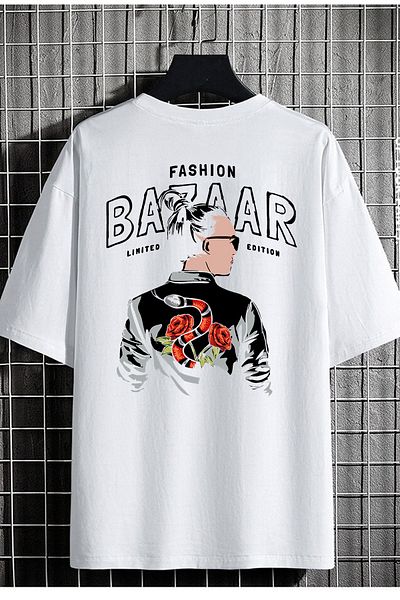 DEEPSENCE Λευκό μπλουζάκι Unisex Oversize - Bazaar Back Printed