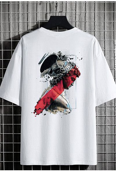 DEEPSENCE Unisex Λευκό μπλουζάκι Oversize Apollo Back Printed