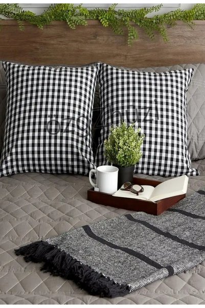 perlina home Plaid 4-Piece Compatible Set 40x40 Pillow Case Black