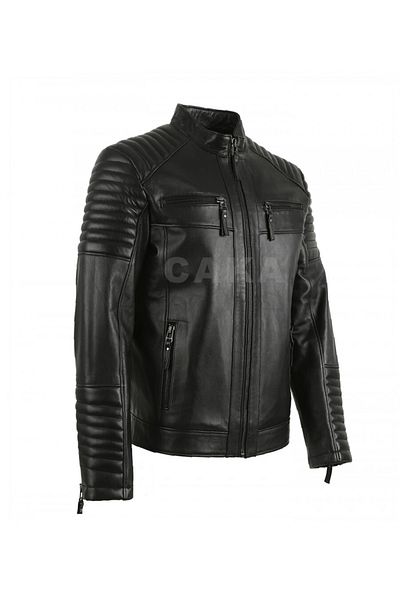 g galeriaa Men's Black Genuine Leather Coat Stylish Leather Coat with Arm Screening