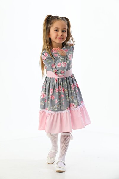 Moda Lippa Rochie pentru fetiță cu volane cu model de flori roz