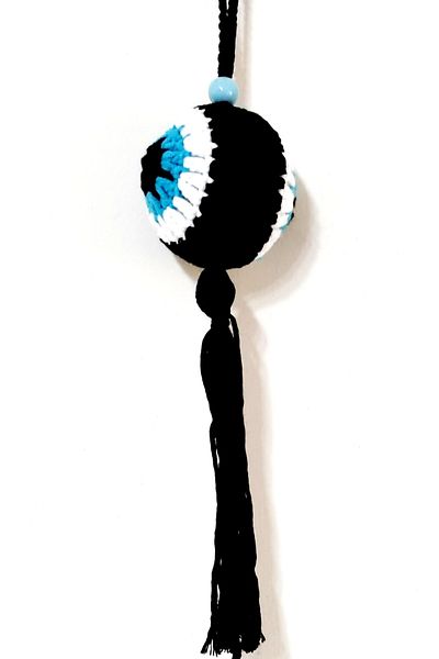 Mixperi Black Car Ornament with Evil Eye Bead Patterned Tassel Orlon Yarn