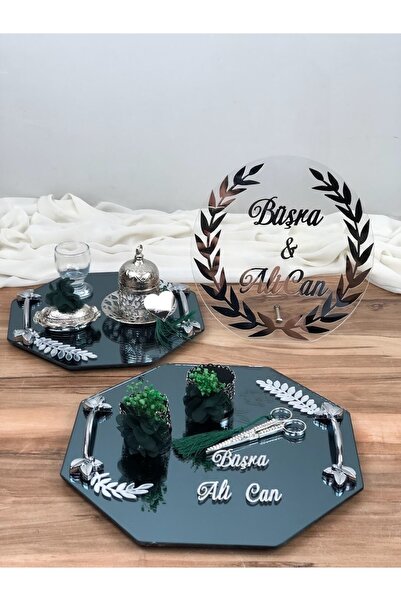 Masalsı Concept Isteme Tepsisi Cam Dikdörtgen Yapraklı Söz Nişan Ve Damat Kahve Fincan Tepsi Seti Pleksi Isimlik